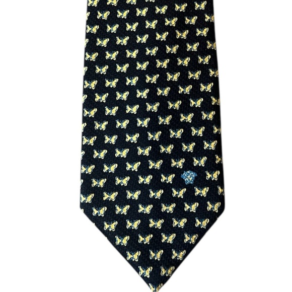 Versace Men's Neck Tie Butterfly Print Black - Picture 1 of 6